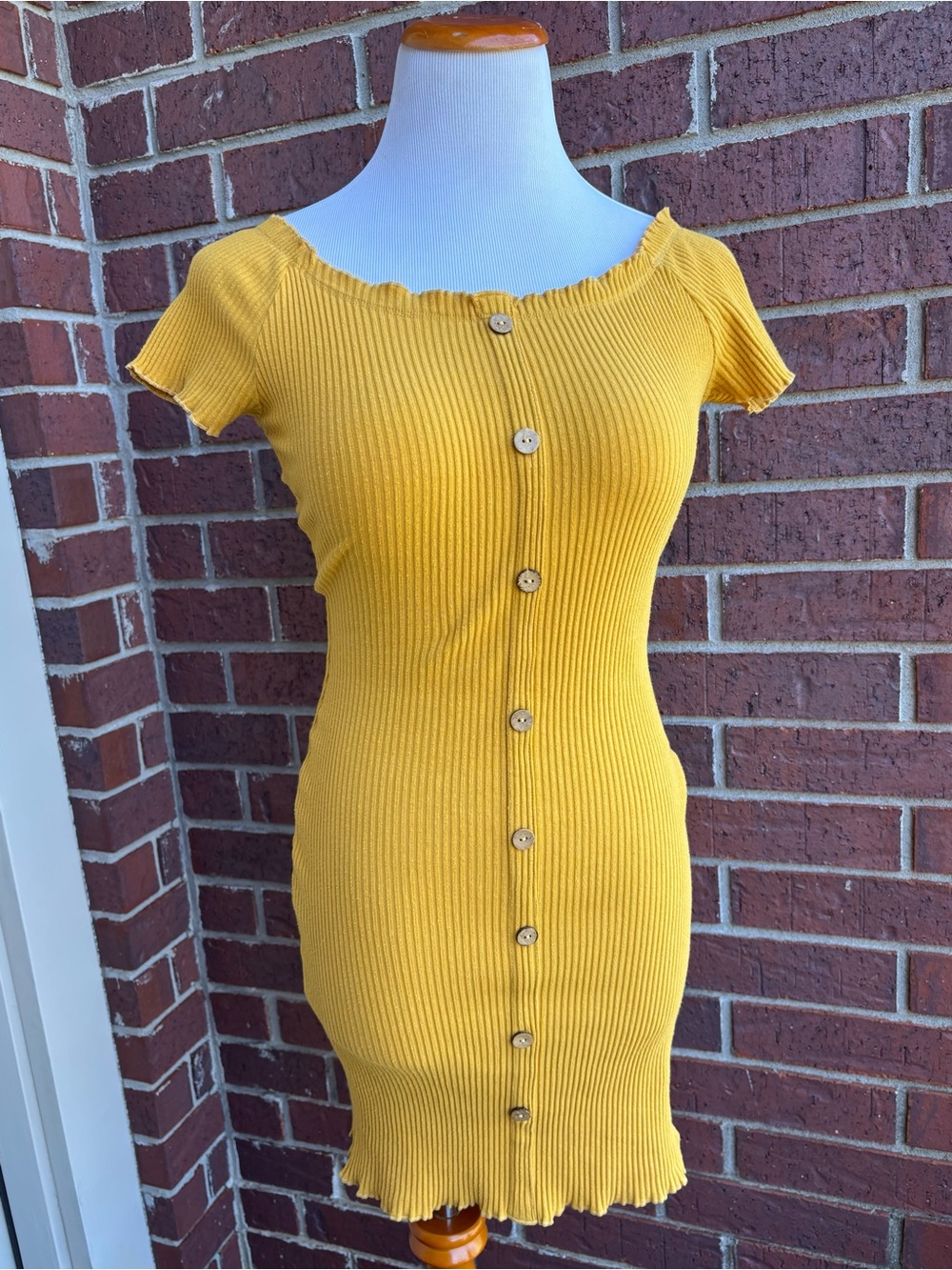 Derek Heart Mustard Ribbed Button-Front Dress